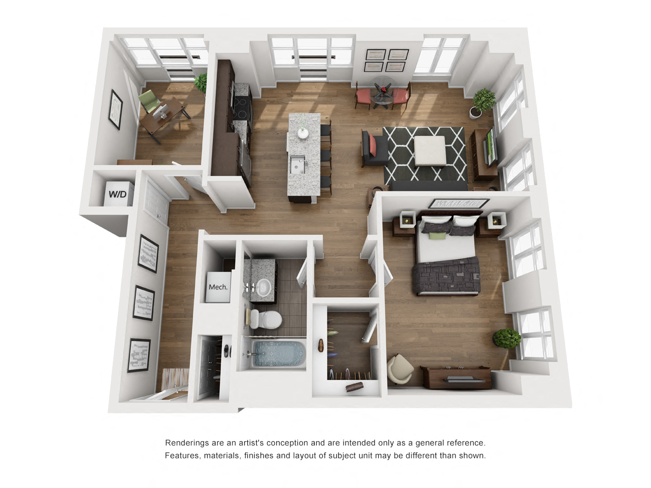 Floor plan for 1 bed, 1 bath, 1039 sqft